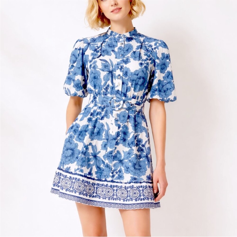 JOIE Floral Puff Sleeve Belted Spring Mini Dress size 14